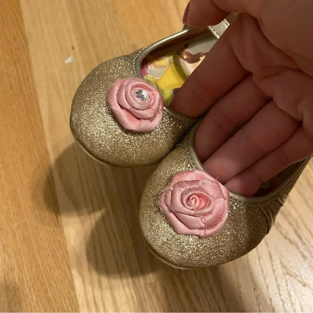 Disney Beauty and the Beast Belle Heels Shoes Gold Glitter 9/10 Dress Play Kids